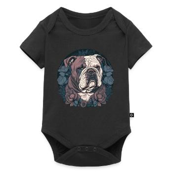 English Bulldog with Flowers - Baby Premium short-sleeve bodysuit - black - Front