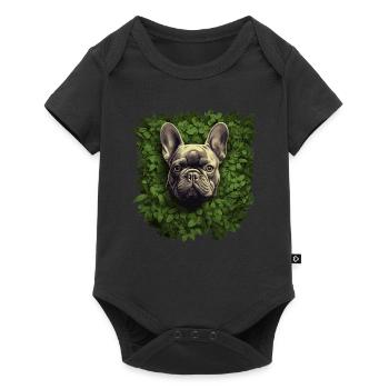 Bouledogue français regardant hors des buissons - Body à manches courtes Premium Bébé - noir - Devant