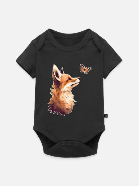 Fuchs mit Schmetterling - Baby Premium Kurzarmbody - Schwarz