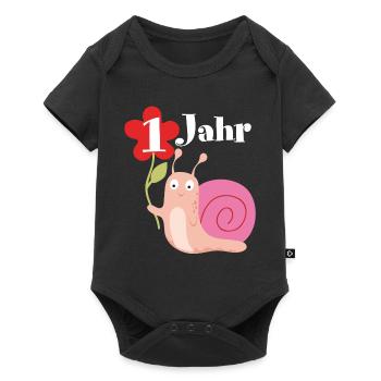 Schnecke gratuliert zum 1. Geburtstag ich bin eins - Baby Premium Kurzarmbody - Schwarz - Vorne