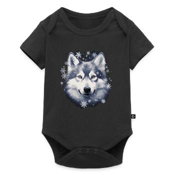 Chien husky et flocons de neige - Body à manches courtes Premium Bébé - noir - Devant