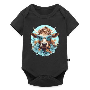 Lustige Kuh mit Sonnenbrille - Baby Premium Kurzarmbody - Schwarz - Vorne