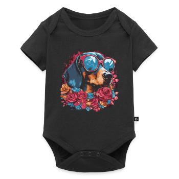 Teckel fleur - Body à manches courtes Premium Bébé - noir - Devant