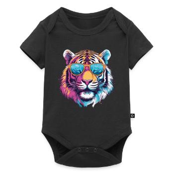 Tigre avec des lunettes de soleil - Body à manches courtes Premium Bébé - noir - Devant