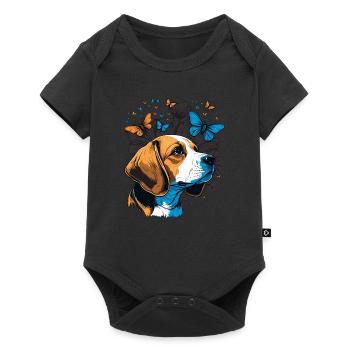 Beagle Dog Butterfly - Baby Premium short-sleeve bodysuit - black - Front