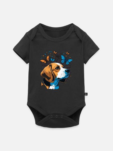 Beagle Hund Schmetterling - Baby Premium Kurzarmbody - Schwarz