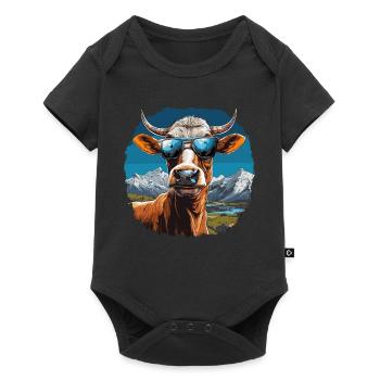 Une vache en lunettes de soleil en montagne - Body à manches courtes Premium Bébé - noir - Devant
