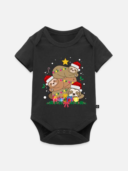 Weihnachtsfaultier - Baby Premium Kurzarmbody - Schwarz
