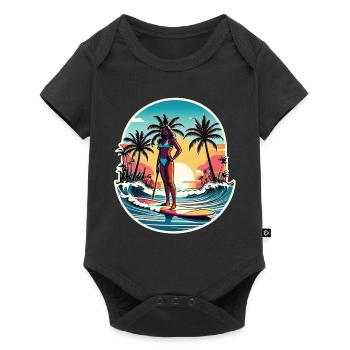 surf plage palmier soleil vacances - Body à manches courtes Premium Bébé - noir - Devant