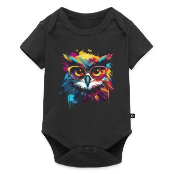 Lustige Eule mit Brille - Baby Premium Kurzarmbody - Schwarz - Vorne