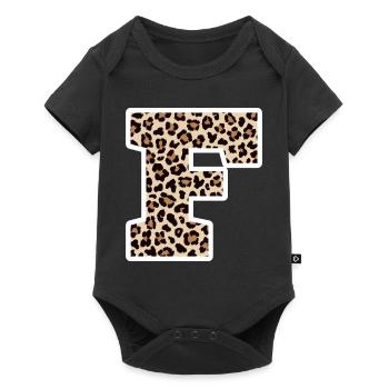 Buchstabe F Leopardenmuster - Geschenkidee zum Geburtstag - Baby Premium Kurzarmbody - Schwarz - Vorne