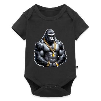 Gorilla with Gold Chain - Baby Premium short-sleeve bodysuit - black - Front