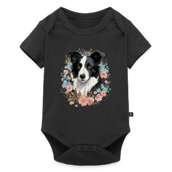 Border Collie Dog and Flowers - Baby Premium short-sleeve bodysuit - black - Front