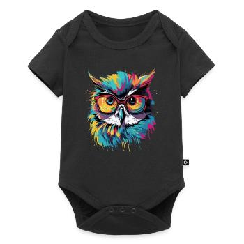 Lustige Eule mit Brille - Baby Premium Kurzarmbody - Schwarz - Vorne