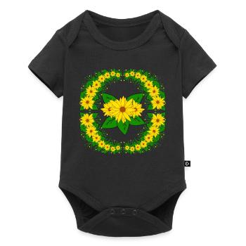 yellow sunflower floral tendril blossom floral pattern - Baby Premium short-sleeve bodysuit - black - Front