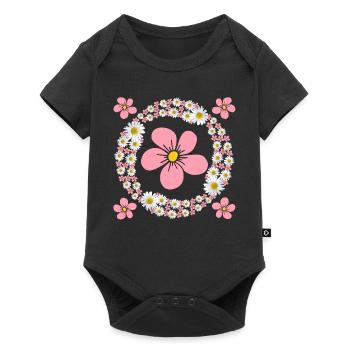 fleur, rose, motif floral, vrille florale, floral, floral - Body à manches courtes Premium Bébé - noir - Devant