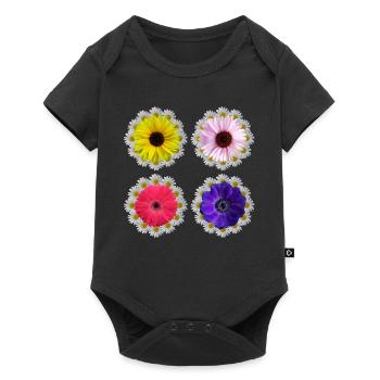 Gerbera Blüte Margeriten Sonnenblume Blumenmuster - Baby Premium Kurzarmbody - Schwarz - Vorne