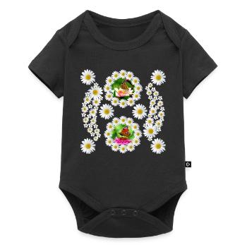 Marguerites Fleur Papillon Motif Floral Floral - Body à manches courtes Premium Bébé - noir - Devant