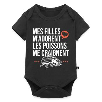 mes filles m adorent les poissons papa pêcheur - Body à manches courtes Premium Bébé - noir - Devant