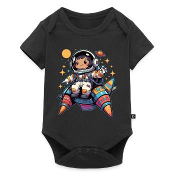 Petit astronaute dans la bande dessinée animée du vaisseau spatial - Body à manches courtes Premium Bébé - noir - Devant