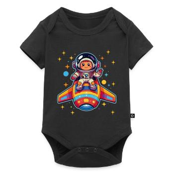 Petit astronaute dans un vaisseau spatial coloré dans l’espace - Body à manches courtes Premium Bébé - noir - Devant