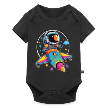 Petit astronaute dans un vaisseau spatial coloré dans l’espace - Body à manches courtes Premium Bébé - noir - Devant