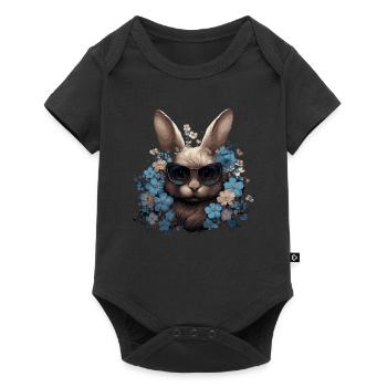 Lapin cool avec des fleurs - Body à manches courtes Premium Bébé - noir - Devant