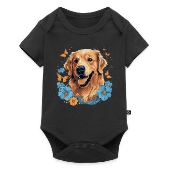 Golden Retriever Dog and Butterflies - Baby Premium short-sleeve bodysuit - black - Front