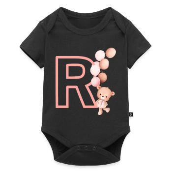 Lettre r rose ours - Body à manches courtes Premium Bébé - noir - Devant