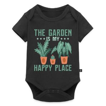 The Garden Is My Happy Place Gardening Botanical - Baby Premium Kurzarmbody - Schwarz - Vorne