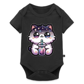 Cats Drinking Bubble Tea Galaxy Boba Cat - Baby Premium short-sleeve bodysuit - black - Front