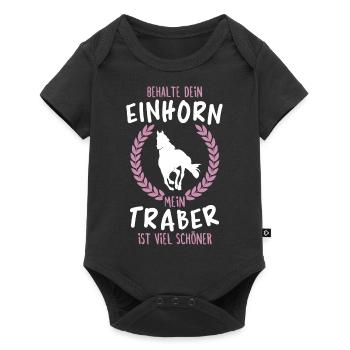 Mein Traber ist viel Schöner Pferd Reiter Geschenk - Baby Premium Kurzarmbody - Schwarz - Vorne