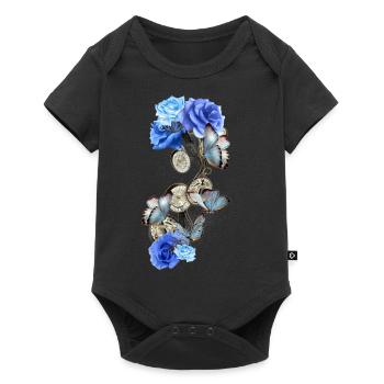Steampunk design with blue butterflies and roses - Baby Premium short-sleeve bodysuit - black - Front