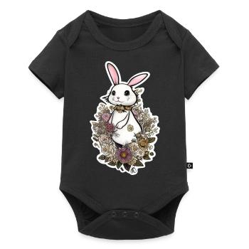 mignon lapin de pâques dans les fleurs - Body à manches courtes Premium Bébé - noir - Devant