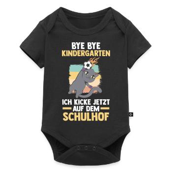 Schulkind Schulbeginn Fußball Katze Einschulung - Baby Premium Kurzarmbody - Schwarz - Vorne
