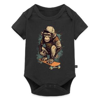 Chimpanzee Skateboard Skater Monkey Skateboarder - Baby Premium short-sleeve bodysuit - black - Front