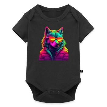 Loup avec des lunettes de soleil Loups Prédateur Nature Forêt - Body à manches courtes Premium Bébé - noir - Devant