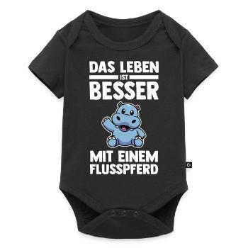 Nilpferd Flusspferd - Baby Premium Kurzarmbody - Schwarz - Vorne