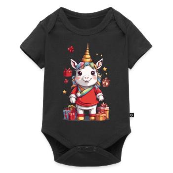 Noël festif de licorne avec cadeaux - Body à manches courtes Premium Bébé - noir - Devant