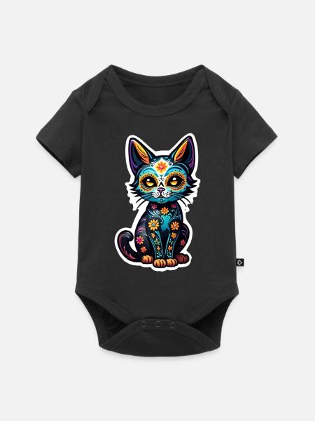 Katze Mexiko - Dia de los Muertos - Baby Premium Kurzarmbody - Schwarz