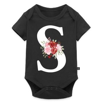 Red Floral Letter S - Baby Premium short-sleeve bodysuit - black - Front