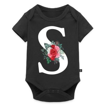 Roter Blumenbuchstabe S - Baby Premium Kurzarmbody - Schwarz - Vorne