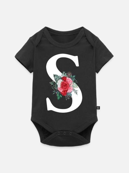 Roter Blumenbuchstabe S - Baby Premium Kurzarmbody - Schwarz