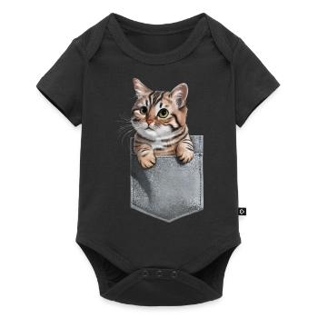Balinesische Katze in der Tasche Geschenk - Baby Premium Kurzarmbody - Schwarz - Vorne