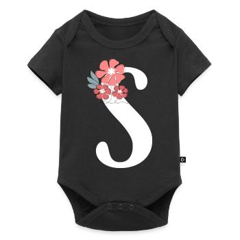Lettre S fleurs minimalistes - Body à manches courtes Premium Bébé - noir - Devant
