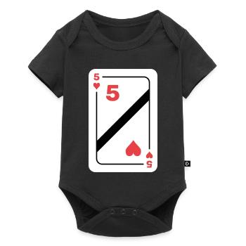 Herz Fünf Spielkarte Pokerkarte - Baby Premium Kurzarmbody - Schwarz - Vorne