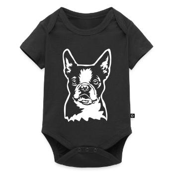 Boston Terrier Kopf "Black Edition" - Baby Premium Kurzarmbody - Schwarz - Vorne