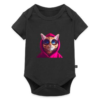 Ginger Cute Cat in colored hoodie with glasses - Baby Premium short-sleeve bodysuit - black - Front