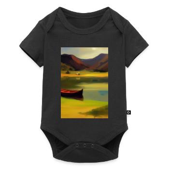 Landscape with lake, boat and mountains - Baby Premium short-sleeve bodysuit - black - Front