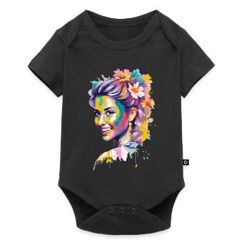 Portrait fleuri coloré de pop - Body à manches courtes Premium Bébé - noir - Devant